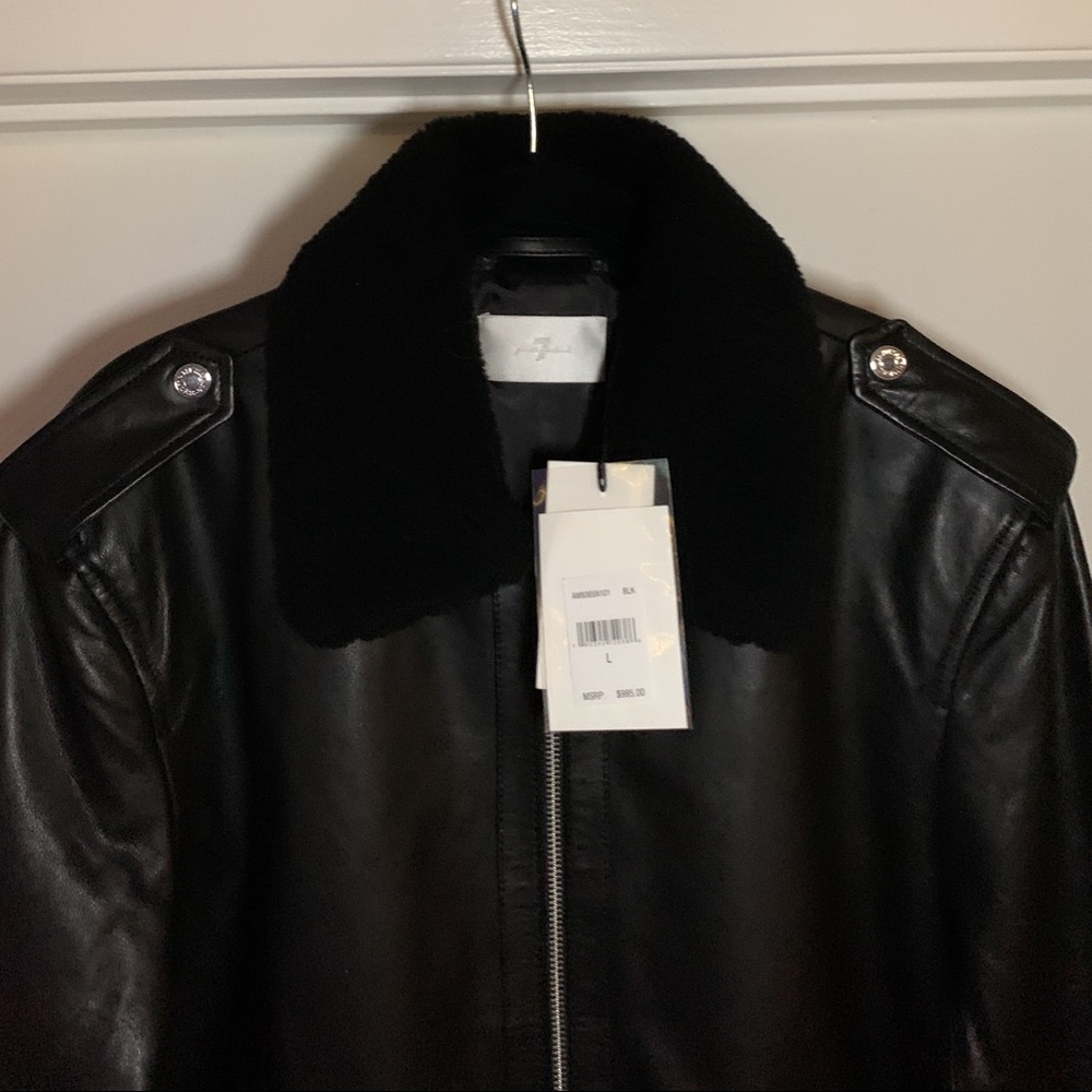 7 for all mankind Pebbled Leather Biker Jacket - Picture 3 of 10